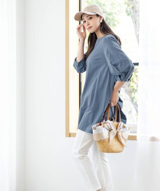 Tiaclasse L 【洗える】大人可愛いバックフレアカットチュニック ブルー