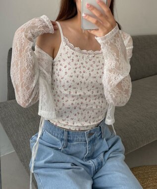 WEGO 【カップ付きインナー】花柄レースカップインキャミ ピンク