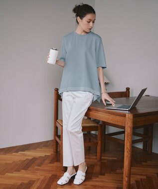 ICB 【接触冷感・UVケア・速乾・洗える】FluidBackSatin Tブラウス ライトブルー系