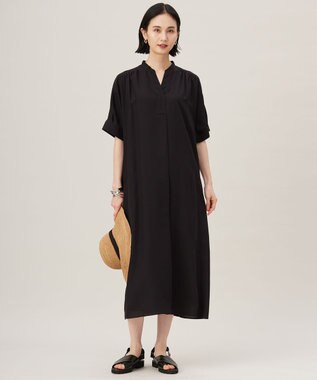 自由区 S 【接触冷感・UVケア・抗菌防臭・洗える】リヨセルポプリンシャツ ワンピース ブラック