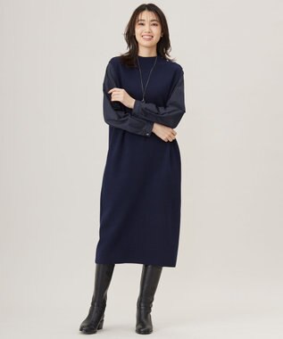 J.PRESS LADIES L 【洗える】CLOTH COMBI KNIT ワンピース ネイビー×ネイビー系