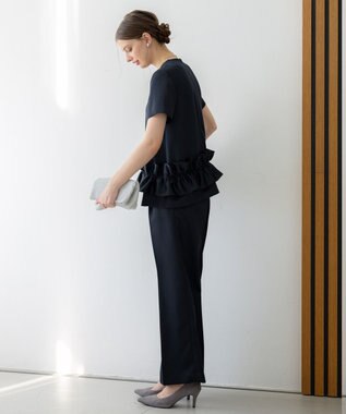 23区 【APPLAUDIR】クリアダブルサテン フリルヘム ブラウス ネイビー系