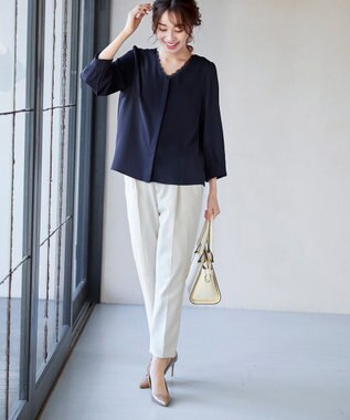 Tiaclasse 【洗える】快適な履き心地のダブルクロステーパードパンツ グレージュ