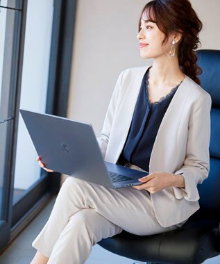 Tiaclasse 【洗える】快適な履き心地のダブルクロステーパードパンツ グレージュ