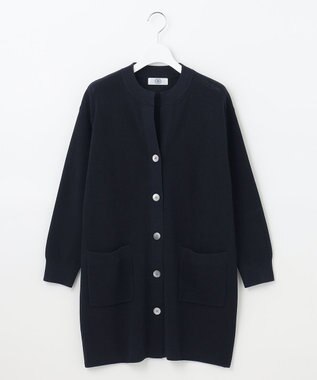 J.PRESS LADIES 【洗える】 ガスコットンアウター キーネック カーディガン ネイビー系