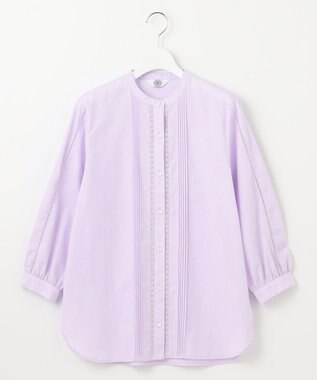 J.PRESS LADIES 【洗える】シャンブレー バンドカラー ピンタック ブラウス ラベンダー系
