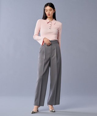 uncrave 【洗濯機洗い可】リブ フレアスリーブポロニット（uncrave STANDARD） ピンク