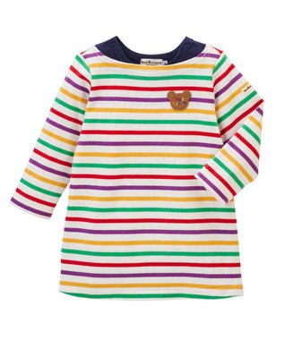 MIKI HOUSE HOT BISCUITS 【80-120cm】 ボーダー 長袖ワンピース マルチカラー