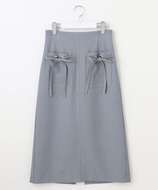 Feroux 【洗える】リボンポケット付きIライン スカート ブルー系