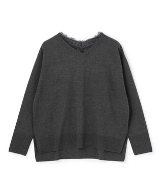 UNFILO マイビューティニット レースドッキング Vネック チャコール