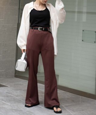 WEGO ポンチセンタープレスフレアパンツ ブラウン