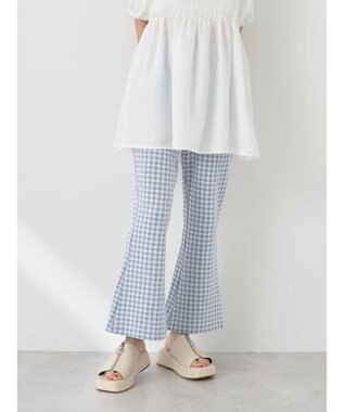 earth music&ecology チェックフレアイージーパンツ Sax