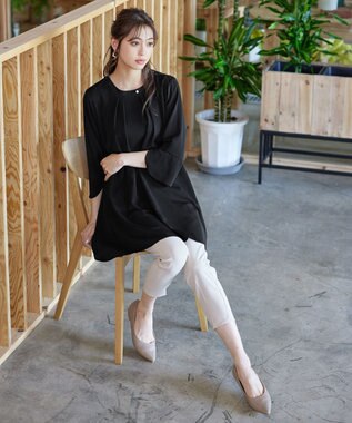 Tiaclasse L 【洗える】花びらスリーブチュニック ブラック