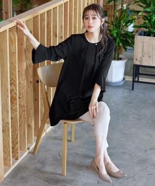 Tiaclasse L 【洗える】花びらスリーブチュニック ブラック