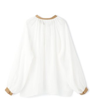 BEIGE， PAULINE / リネンヴィスコースフェイクレザー配色ブラウス White
