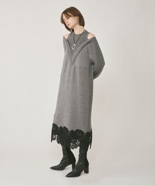GRACE CONTINENTAL レイヤードレースニットワンピース グレー