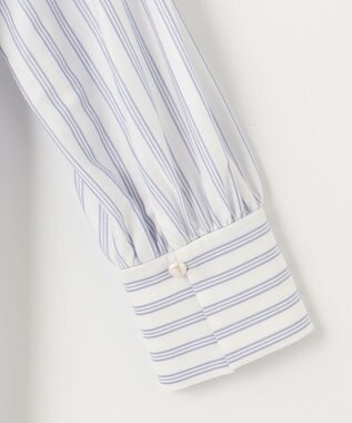 自由区 【洗える】ストレッチシャーティングスタンドカラーストライプ ブラウス サックスブルー系1