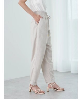 earth music&ecology リネンライクテーパードパンツ（ストライプ） Stripe Beige