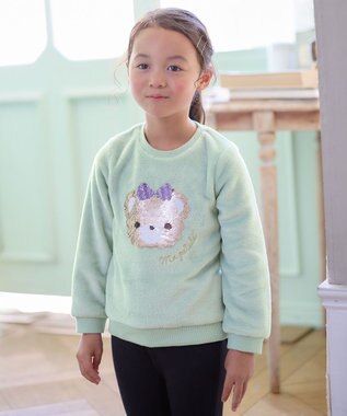 ANY KIDS 両面 フリース スパンコール トレーナー ミント×クマ