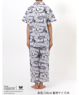 WACOAL ワコール_リラックス＆スリープ パジャマ 5分袖 半袖 8分丈 綿100%(本体) PEANUTS スヌーピー レディース FDT157 /ワコール グレー