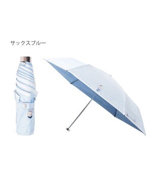 MOONBAT 【WEB限定】 POLO RALPH LAUREN（ポロ ラルフローレン） 晴雨兼用日傘 ワンポイントポロベア プリント 折りたたみ傘 ポーチタイプ 1級遮光/遮熱/遮光 サックスブルーストライプ