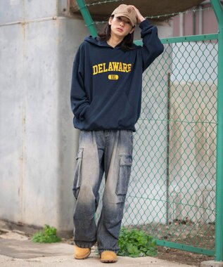 WEGO 【ユニセックス着用ITEM/SMLサイズ展開】グラフィックロゴプルパーカー ネイビー