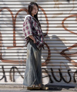 WEGO 【ユニセックス着用ITEM/MLサイズ展開】オンブレチェックフードシャツ（SS） レッドチェック1