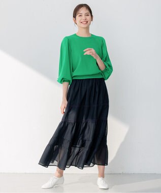 組曲 【アンサンブル対応】ハイゲージ 袖ギャザーニット ダークグリーン系