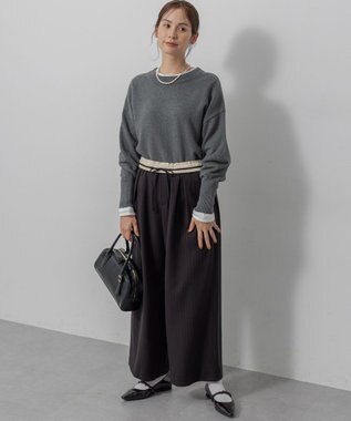 組曲 L 【加藤ローサさん着用】ラメストライプ ワイドパンツ ブラック系1