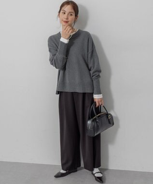 組曲 L 【加藤ローサさん着用】ラメストライプ ワイドパンツ ブラック系1