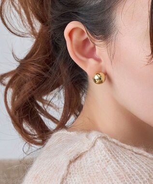 Phoebe モードメタルビジューバックキャッチピアス ゴールド