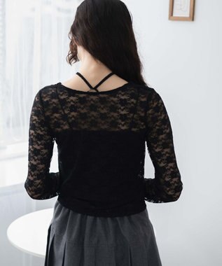 WEGO チョーカーリボン付きレースロンT ブラック