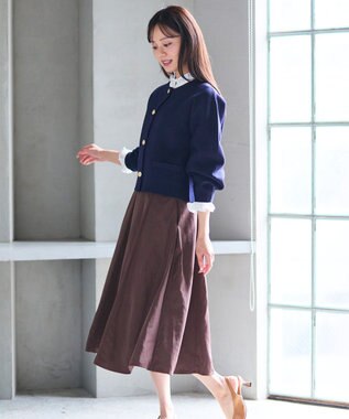 Feroux 【洗える】トラッドデザイン ニットジャケット ネイビー系