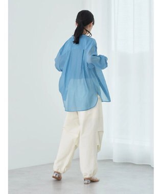 earth music&ecology シアーバンドカラーシャツ Blue