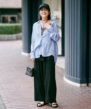 ANY 【Sサイズあり】ヨーロピアンリネンオーバーシャツ ライトブルーストライプ