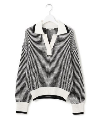 23区 【洗える】ワッフルパターン バイカラー ニット ブラック系