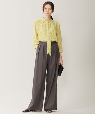 自由区 【セットアップ対応・洗える】リネンビスコースストレッチワイド パンツ スレート