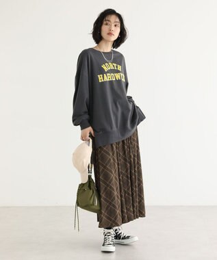 Green Parks カレッジロゴ裏毛チュニック Charcoal Gray