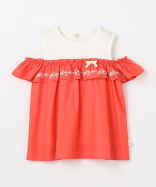 組曲 KIDS  【110-140㎝】 クロスステッチオフショルトップス サルビア