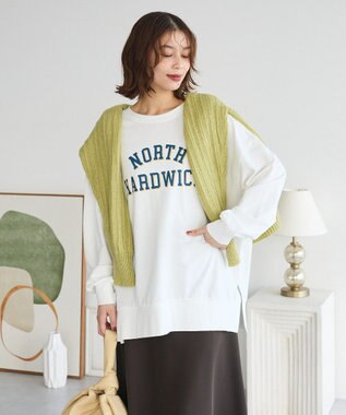 Green Parks カレッジロゴ裏毛チュニック Off White