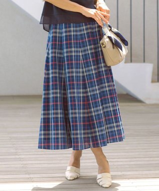 J.PRESS LADIES L コットンリネン Light マドラスチェック フレア スカート