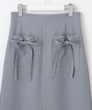 Feroux 【洗える】リボンポケット付きIライン スカート ブルー系