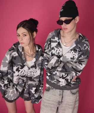 WEGO 【ユニセックス着用ITEM】ワッフルグラフィックカットZIPパーカー 柄1