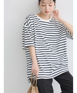 earth music&ecology ラウンドチュニックＴ Border Ivory