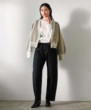 Green Parks ・ＥＬＥＮＣＡＲＥ　ＤＵＥ　ラメＶネックカーディガン Gray Beige