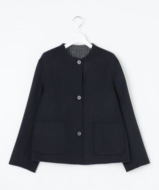 J.PRESS LADIES L 【リバーシブル】ウールナイロン リバー チェック ショート コート ネイビー系