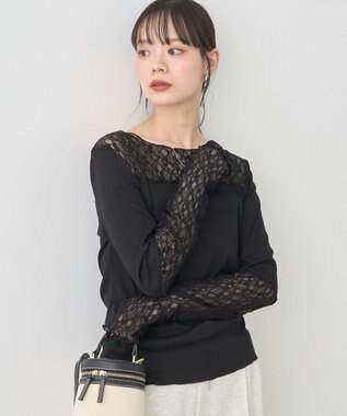 earth music&ecology レース×アイレットプルオ－バー Black