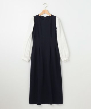 組曲 S シャツスリーブポンチ ワンピース ネイビー×オフ系