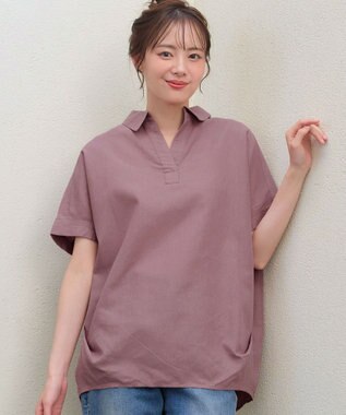 Tiaclasse 【洗える】 リネンミックススキッパーシャツ ピンク