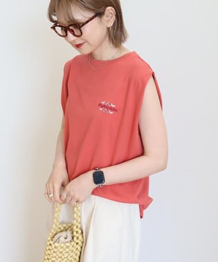 AMERICAN HOLIC ロゴ刺繍ノースリーブプルオーバー Orange